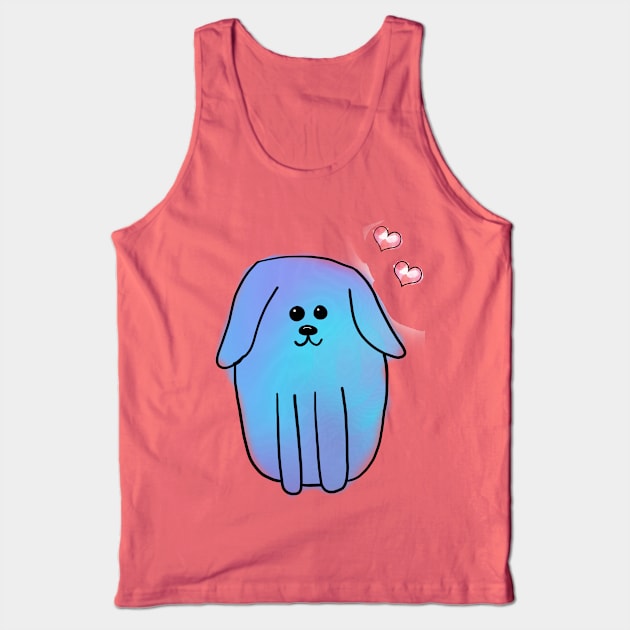 Blue Watercolour Dog with Hearts Tank Top by alisadesigns